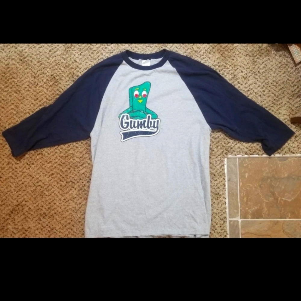 Gumby Baseball Tee Grey Blue XL RARE